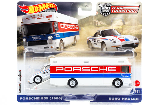 1:64 Team Transport Juego de 2 Porsche 959 1986 Euro Hauler Hot Wheels Premium