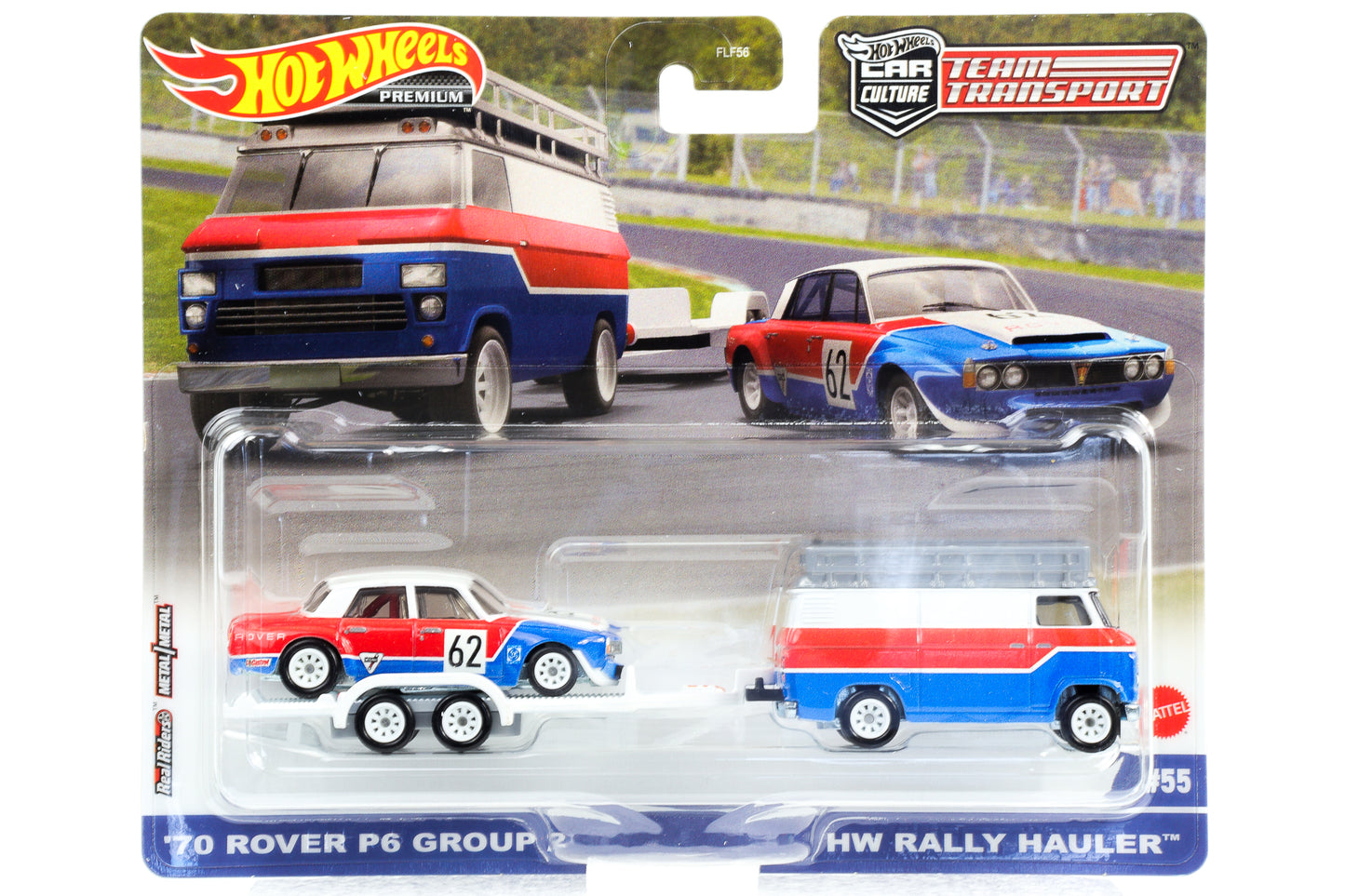 1:64 Conjunto de transporte de equipe com 2 rodas quentes Rover P6 Grupo 2 HW Rally Hauler 1970