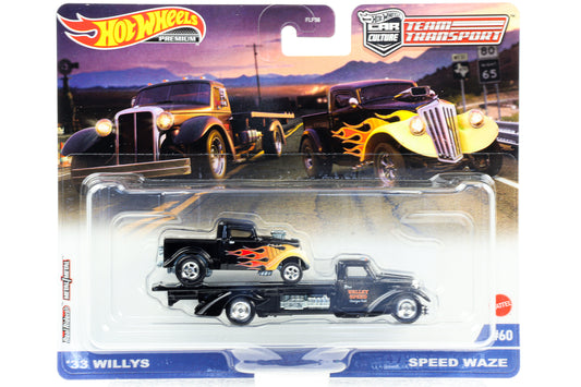 Conjunto de transporte de equipe 1:64 com 2 1933 Willys + Speed ​​​​Waze Hot Wheels Premium