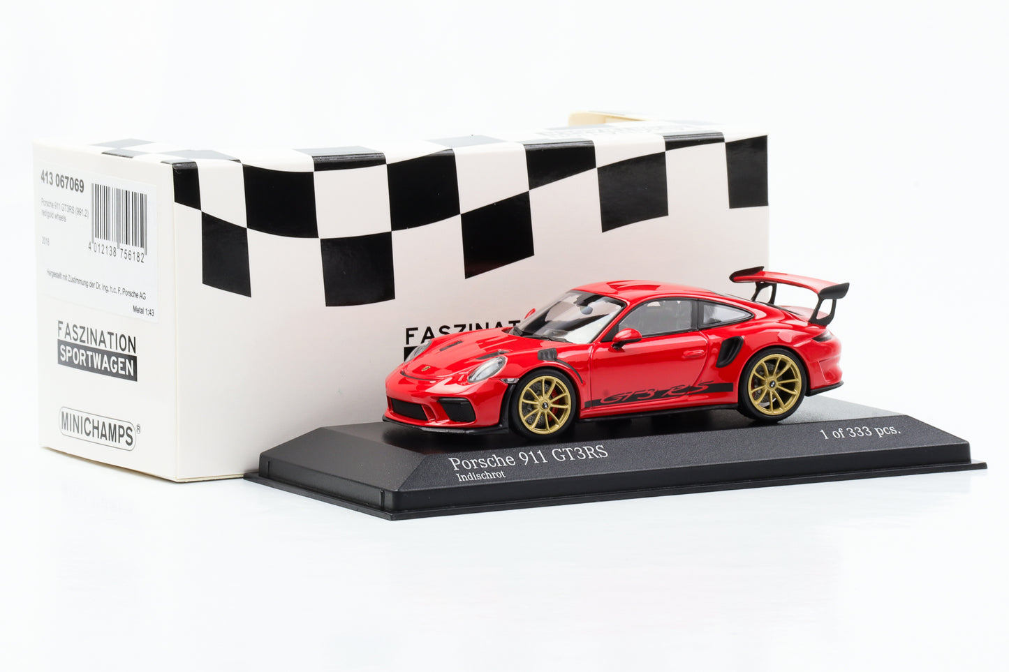 1:43 Porsche 911 991.2 GT3 RS Indian red gold rims 2018 Minichamps