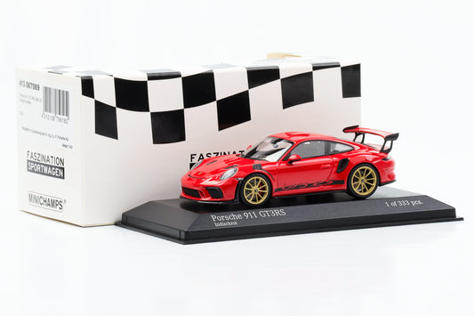 1:43 بورش 911 991.2 GT3 RS حواف ذهبية حمراء هندية 2018 Minichamps