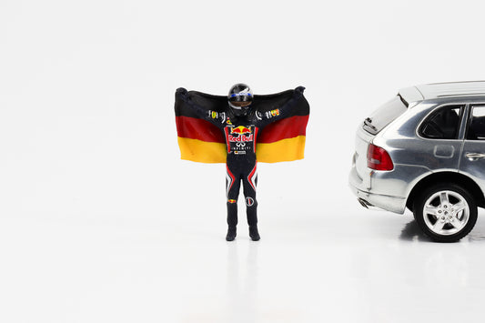 Figurine F1 1:43 S. Vettel avec drapeau allemand Formule 1 Cartrix CT067 41mm