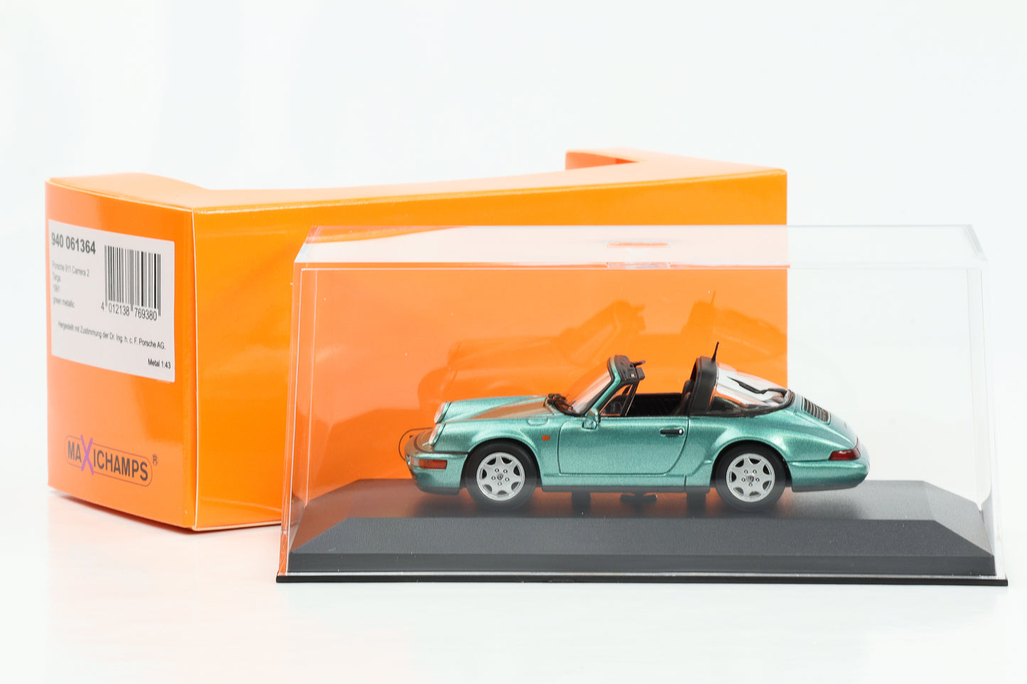 1:43 Porsche 911 964 Carrera 2 Targa verde metálico Maxichamps Minichamps