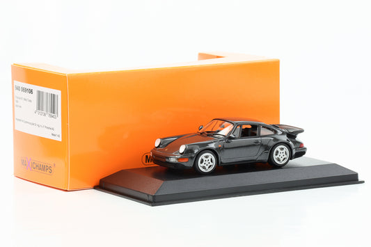 1:43 Porsche 911 964 Turbo 1990 preto metálico Maxichamps Minichamps