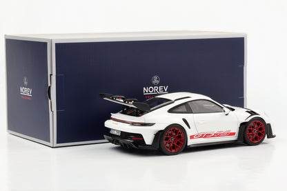 1:18 Porsche 911 992 II GT3 RS 2022 branco vermelho Norev abertura total