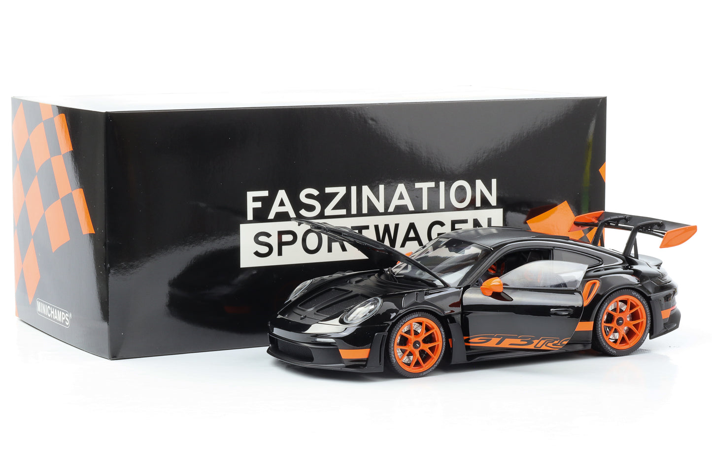 1:18 Porsche 911 992 GT3 RS 2022 Weissach noire orange Minichamps