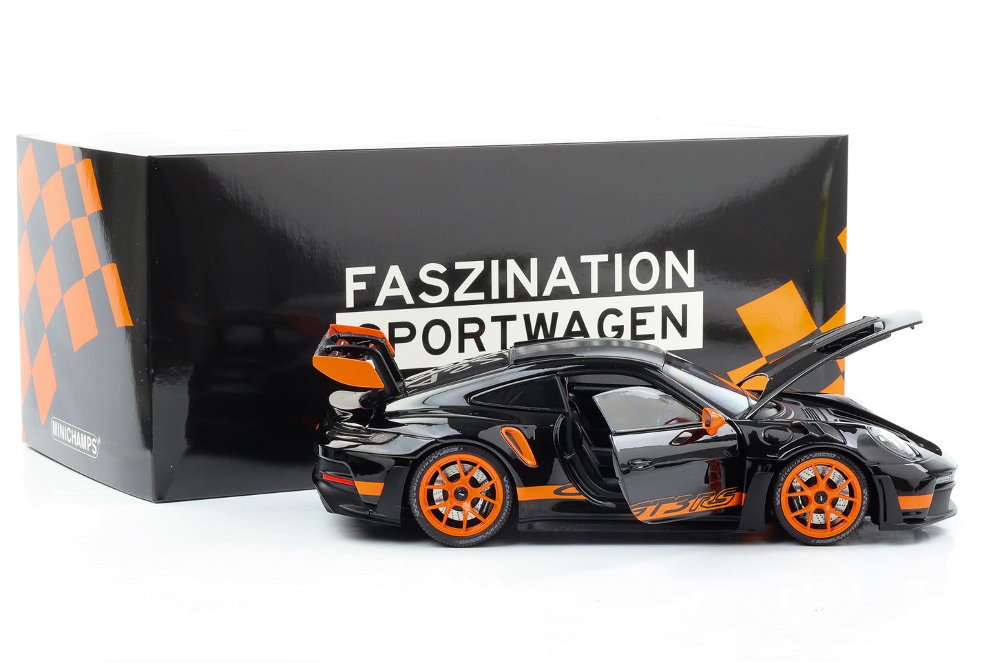 1:18 Porsche 911 992 GT3 RS 2022 Weissach noire orange Minichamps