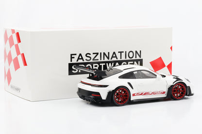 1:18 Porsche 911 992 GT3 RS 2022 Llantas blancas y decoración Minichamps roja