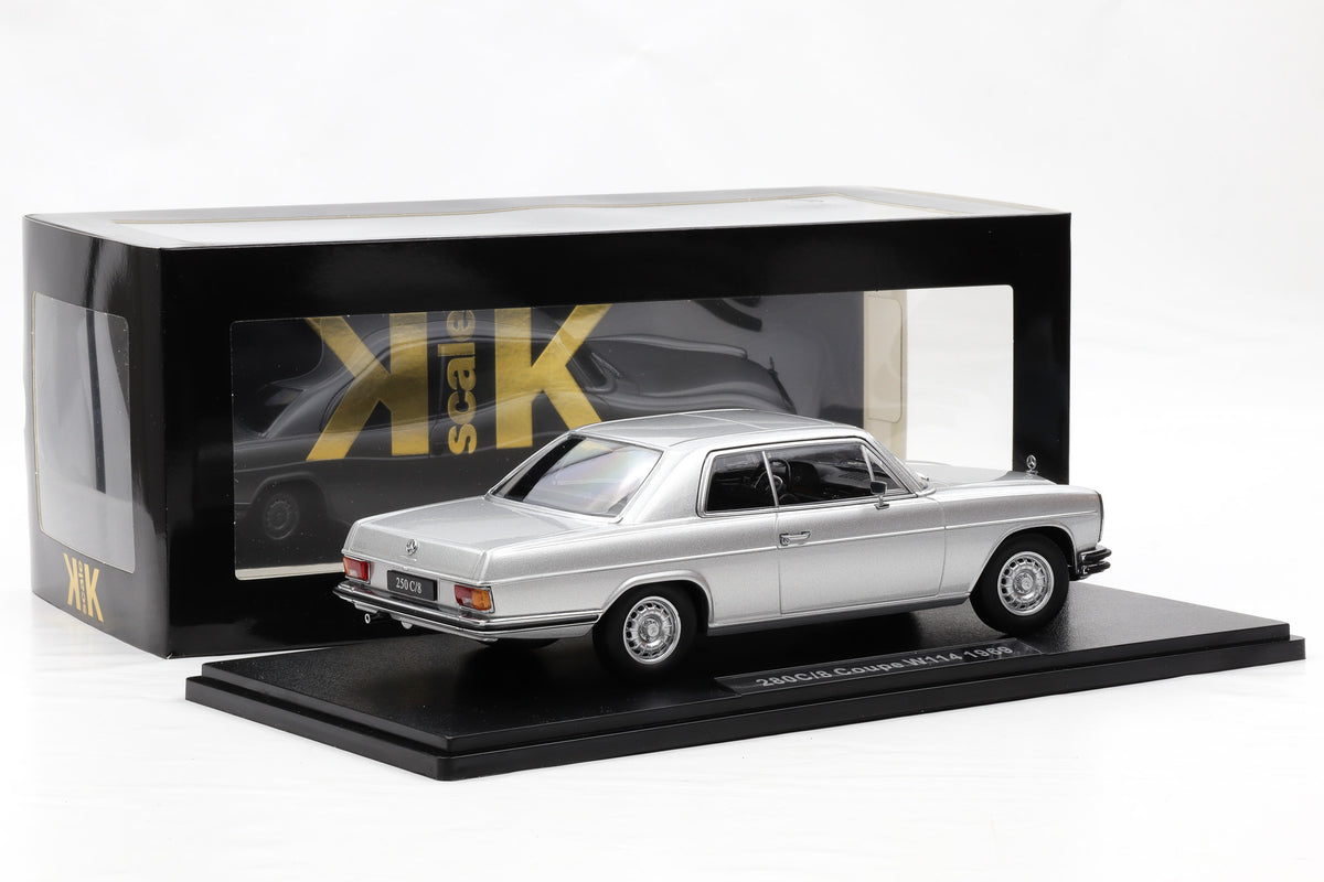 1:18 Mercedes-Benz 250 C/8 Coupe W114 1969 metallic silber KK-Scale + Vitrine