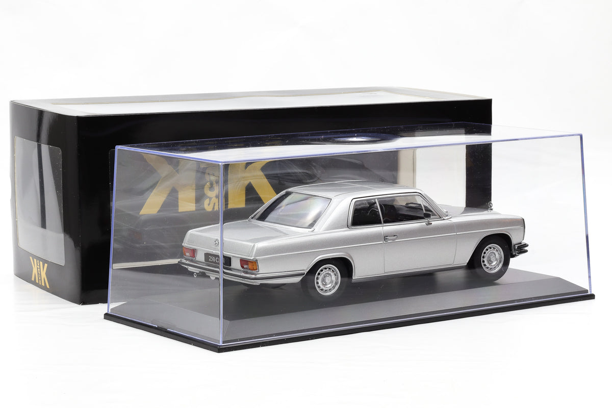1:18 Mercedes-Benz 250 C/8 Coupe W114 1969 metallic silber KK-Scale + Vitrine