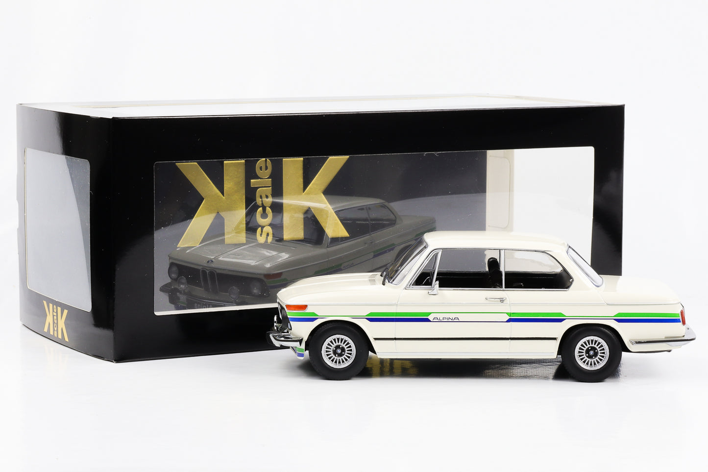 1:18 BMW Alpina 2002 1974 weiss mit Dekorstreifen KK-Scale diecast