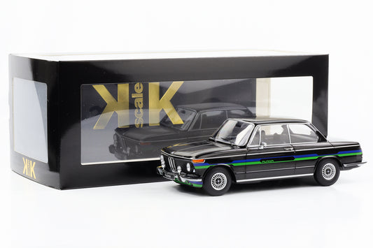 1:18 BMW Alpina 2002 1974 黑色带装饰条纹 KK 比例压铸