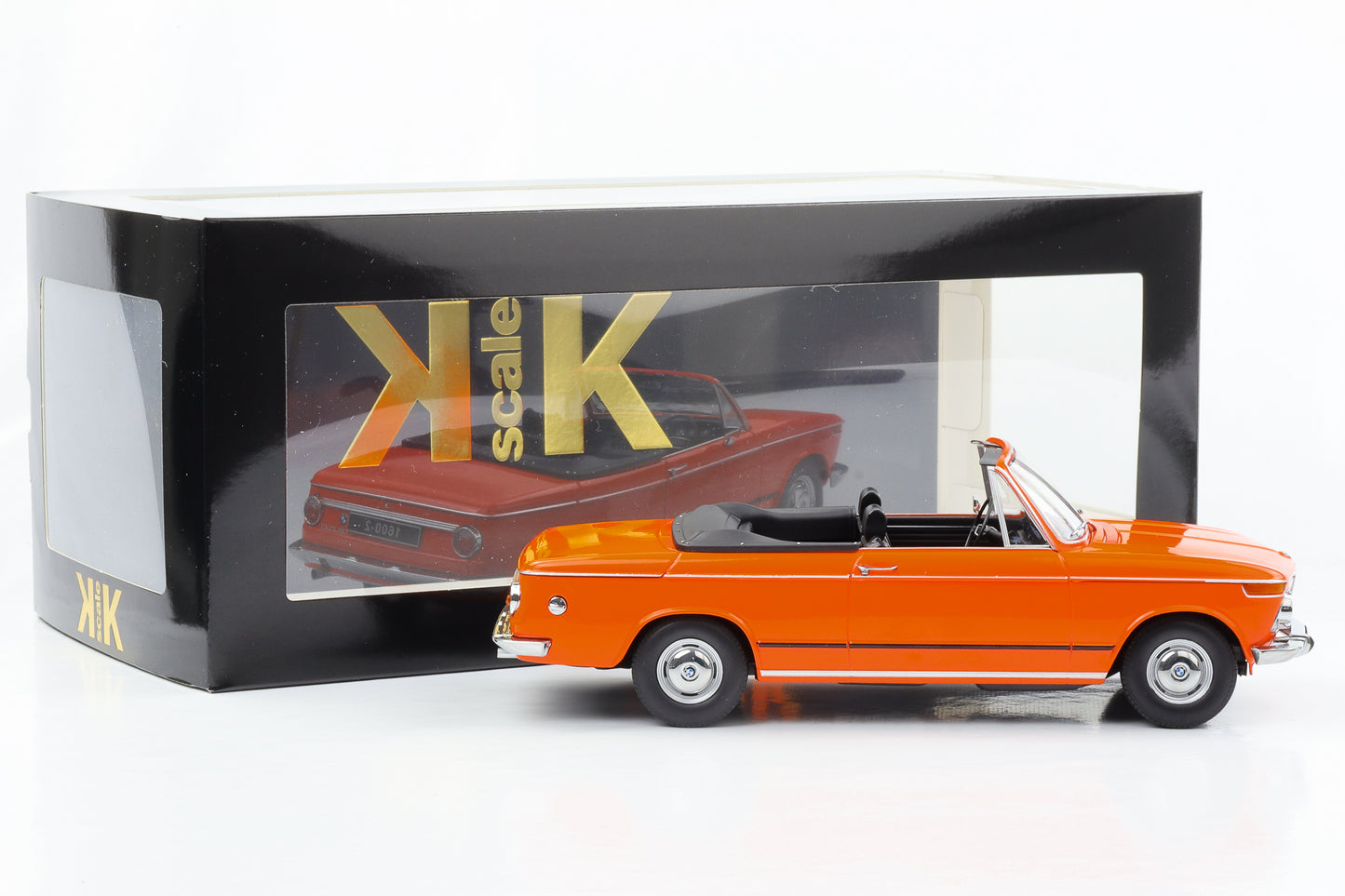 1:18 BMW 1600-2 Cabriolet 1968 toit amovible orange moulé sous pression à l'échelle KK