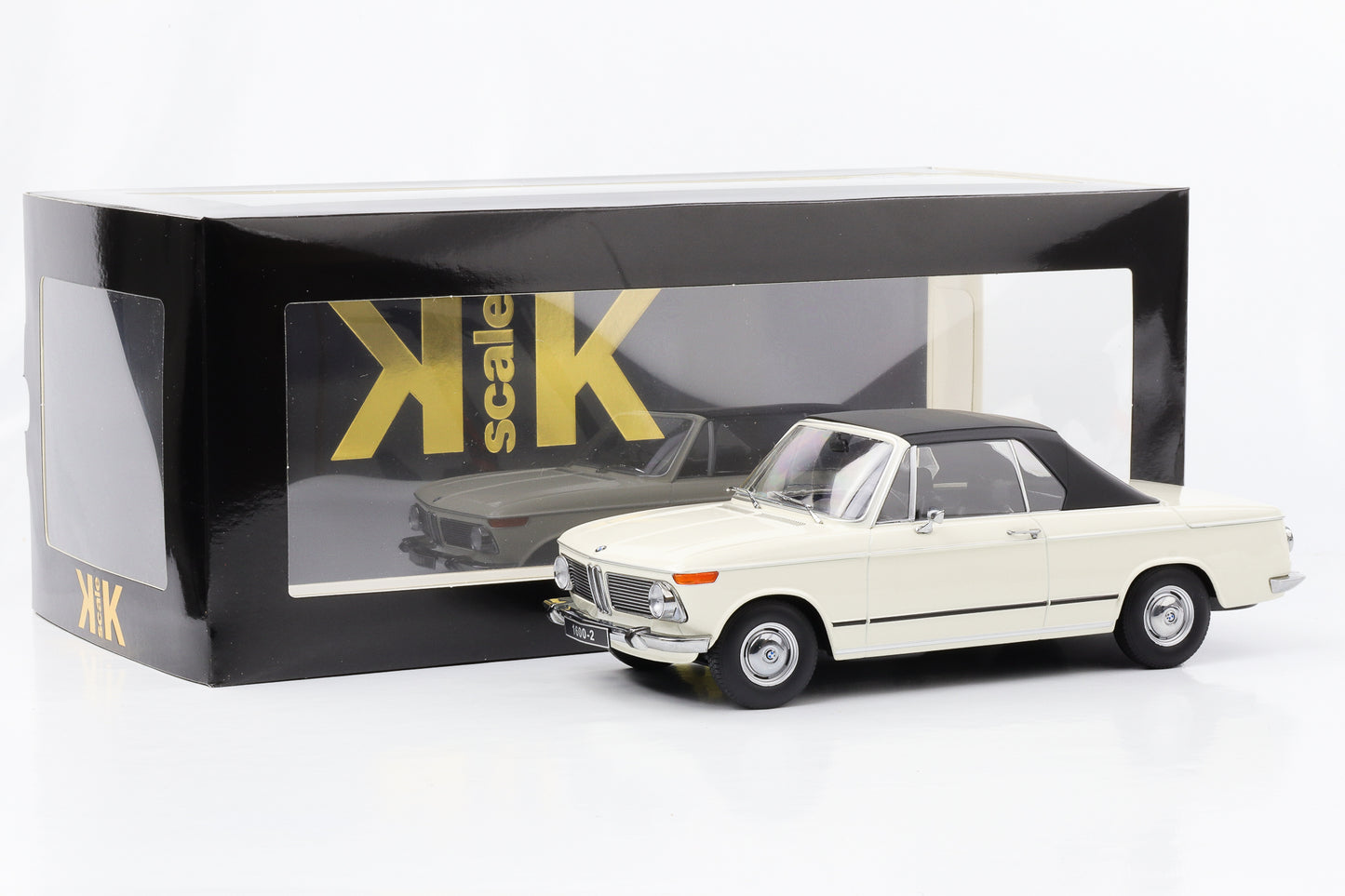 1:18 BMW 1600-2 Cabriolet 1968 tetto rimovibile bianco KK-Scale pressofuso
