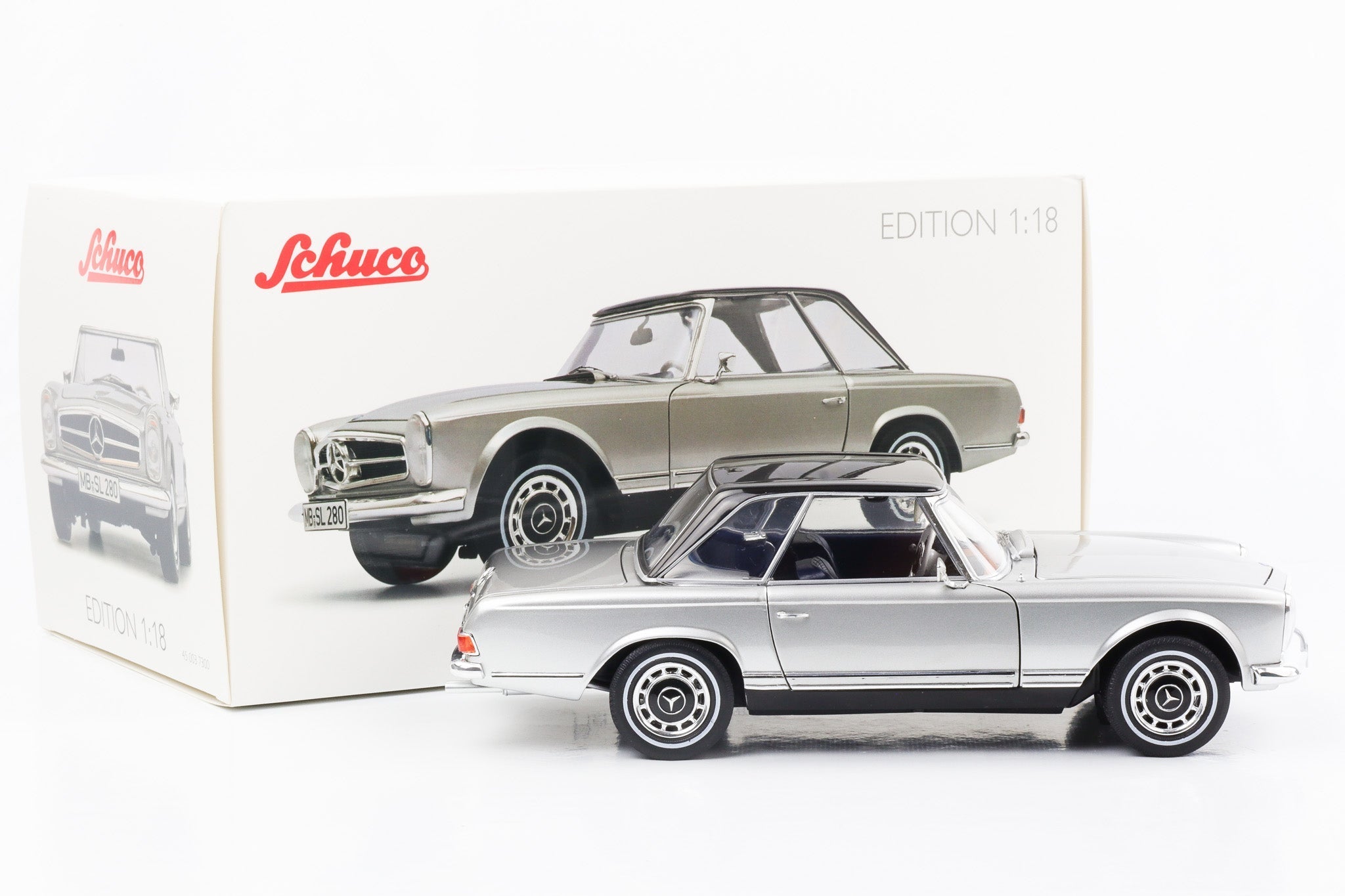 1:18 Mercedes-Benz 280 SL Pagoda W113 1968 silver with hardtop Schuco –  motor-circuit