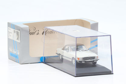 1:43 Mercedes-Benz 350 SL R107 Cabriolet 1974 weiss Softtop Minichamps
