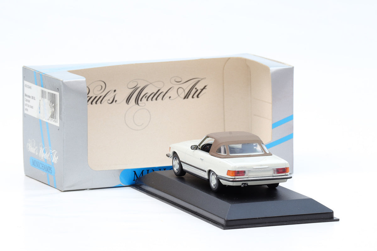 1:43 Mercedes-Benz 350 SL R107 Cabriolet 1974 weiss Softtop Minichamps