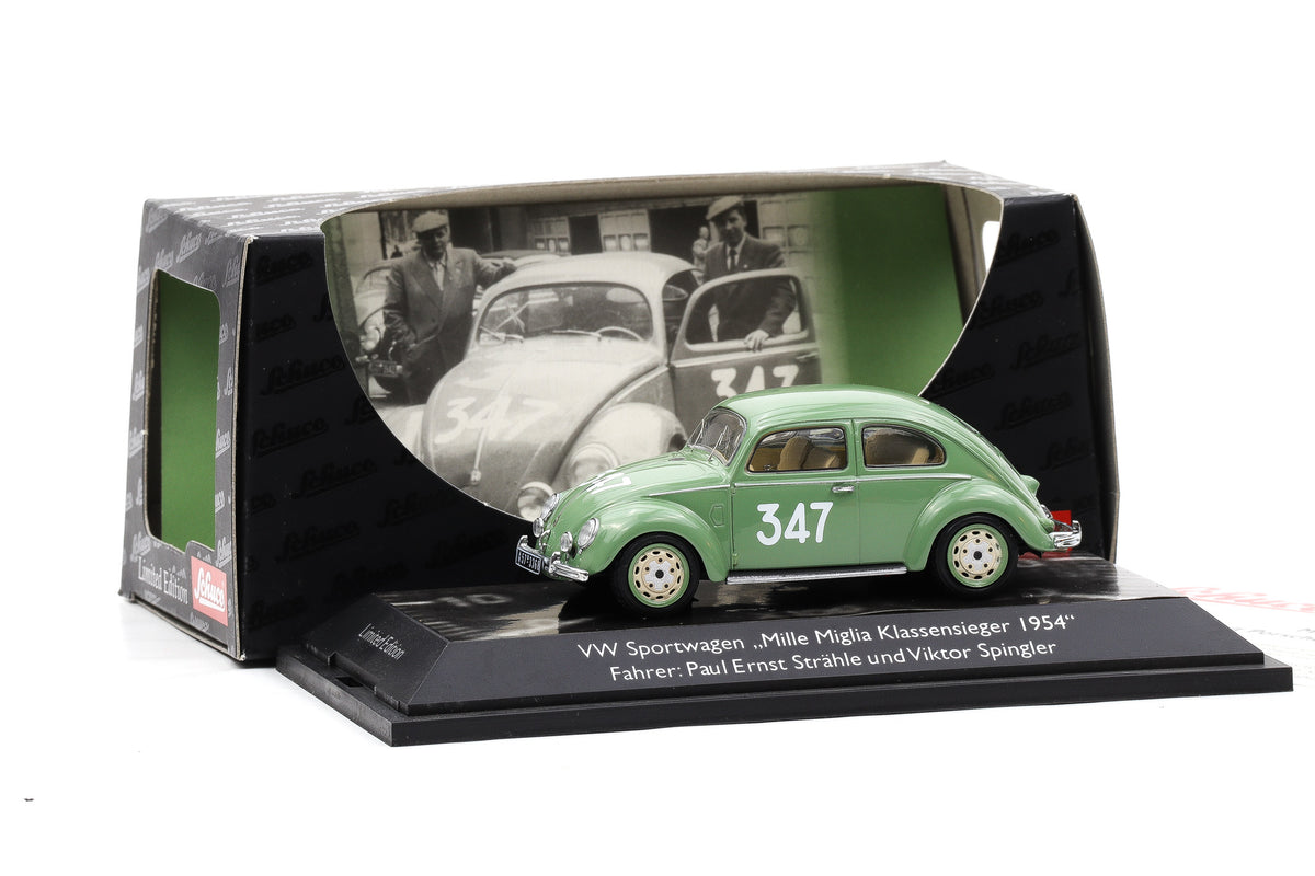 1:43 Schuco 1:43 Schuco VW Bretzelkäfer #347 Mille Miglia 1954 Strähle Spingler