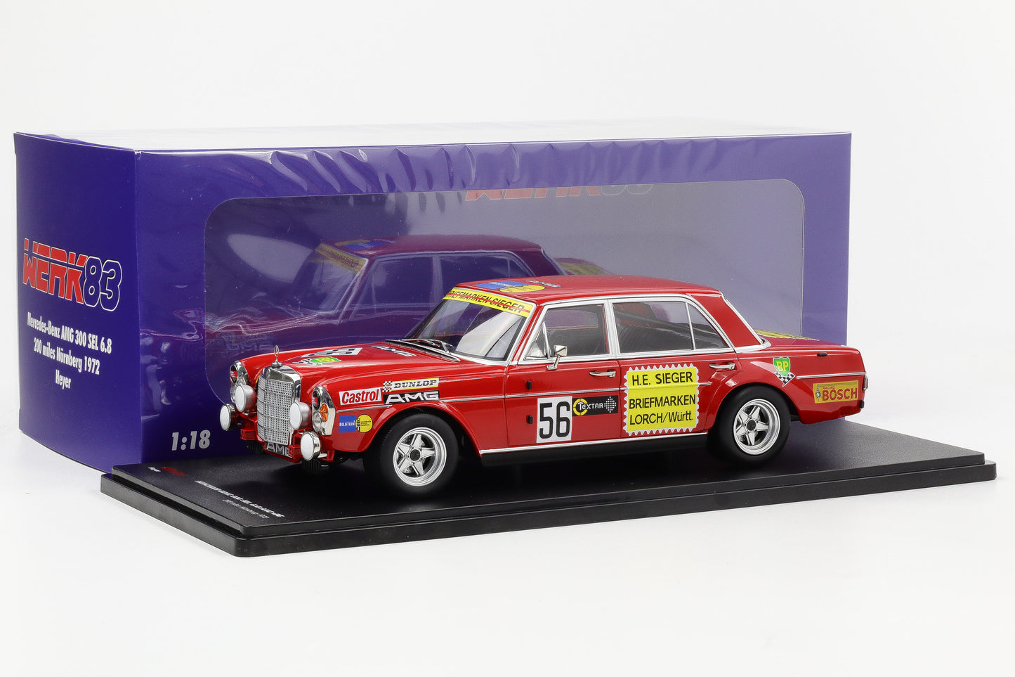 1:18 Werk83 Mercedes-Benz 300 SEL 6.8 AMG #56 200 Meilen Nürnberg 1972 H. Heyer