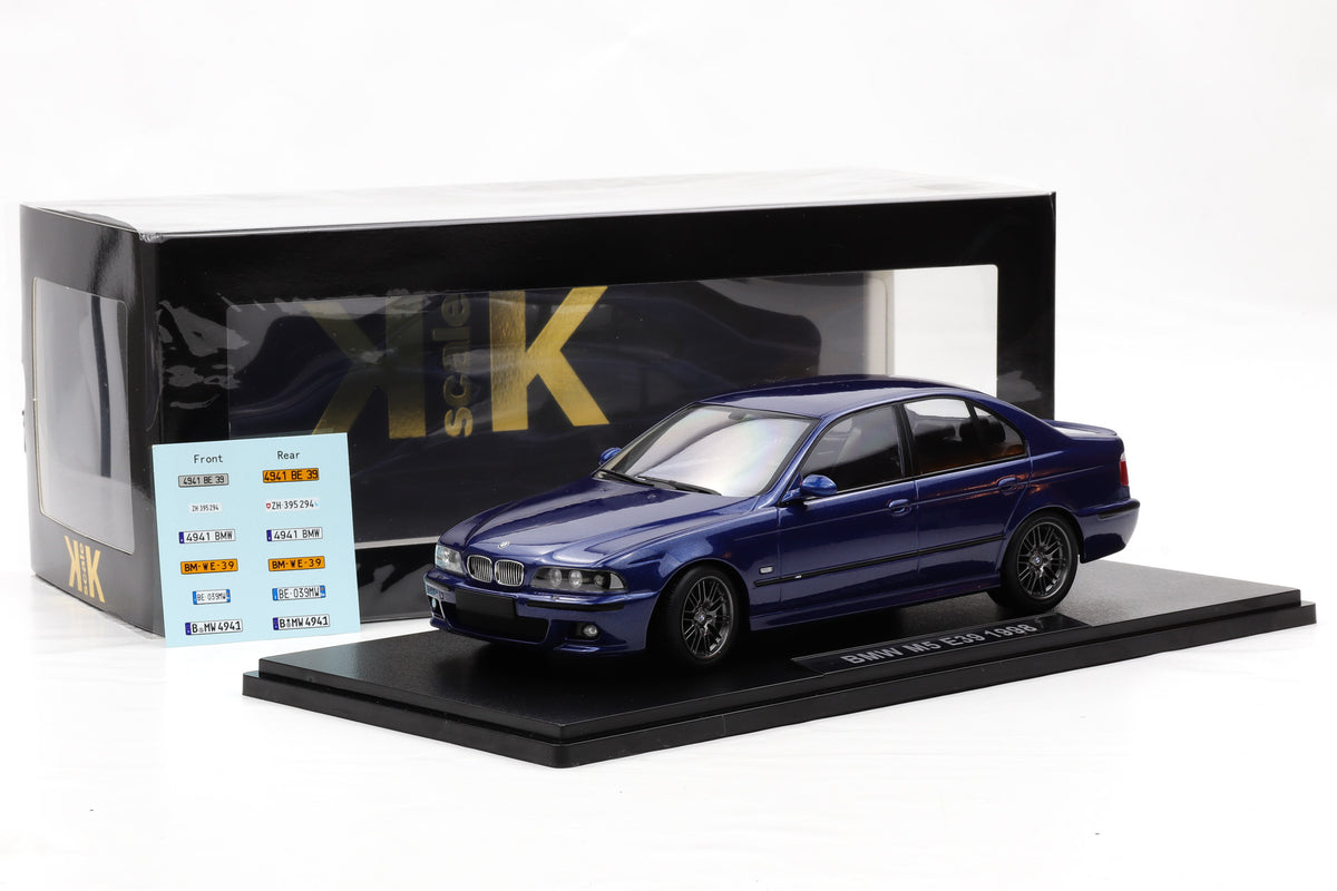 1:18 BMW M5 E39 Saloon 1998 blau metallic KK-Scale diecast + Vitrine