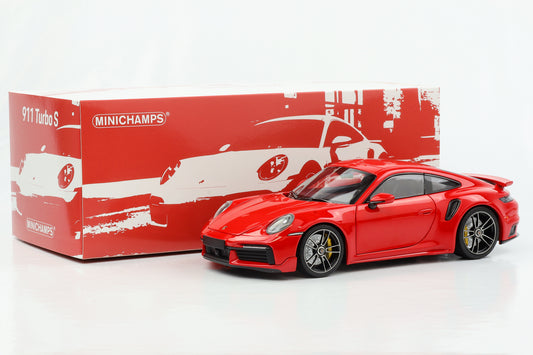 1:18 Porsche 911 992 Turbo S Coupe Sport Design 2021 indischrot Minichamps