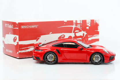 1:18 Porsche 911 992 Turbo S Coupe Sport Design 2021 rojo indio Minichamps