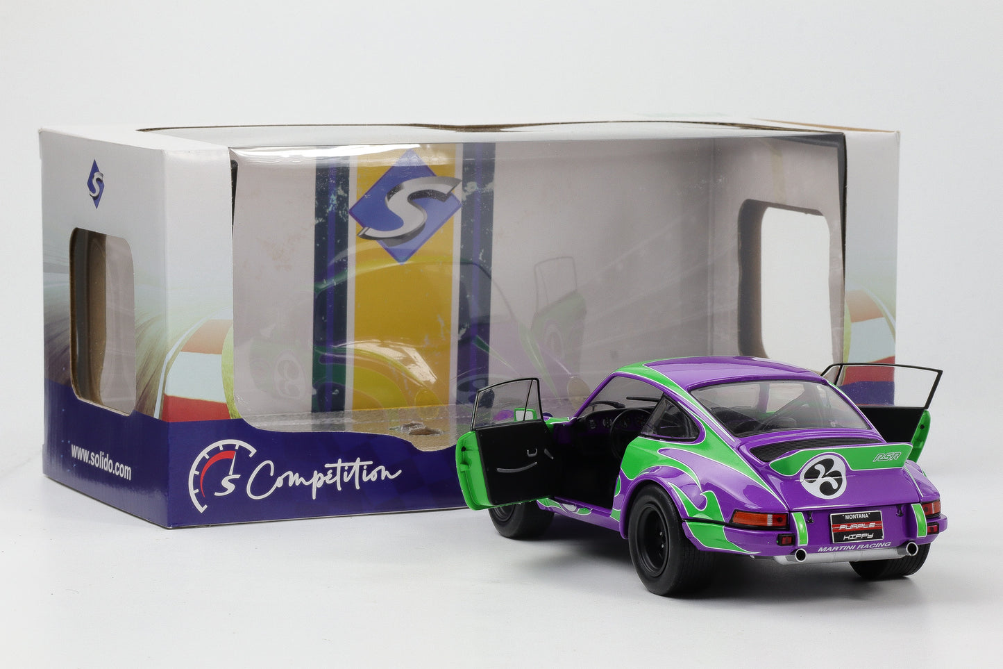 1:18 Solido Porsche 911 RSR #3 Martini Racing 1973 Hippie Tribute lila grün diecast