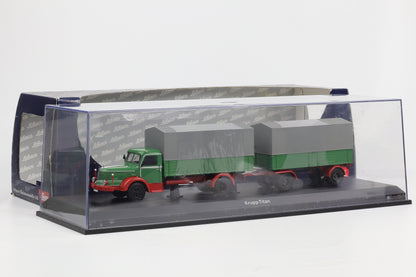 1:43 Schuco Krupp Titan Planen LKW mit Anhänger grün OVP