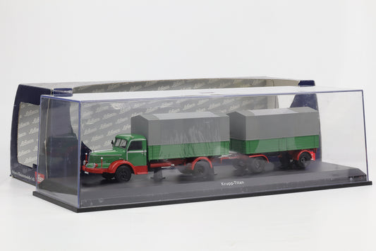 1:43 Schuco Krupp Titan Planen LKW mit Anhänger grün OVP