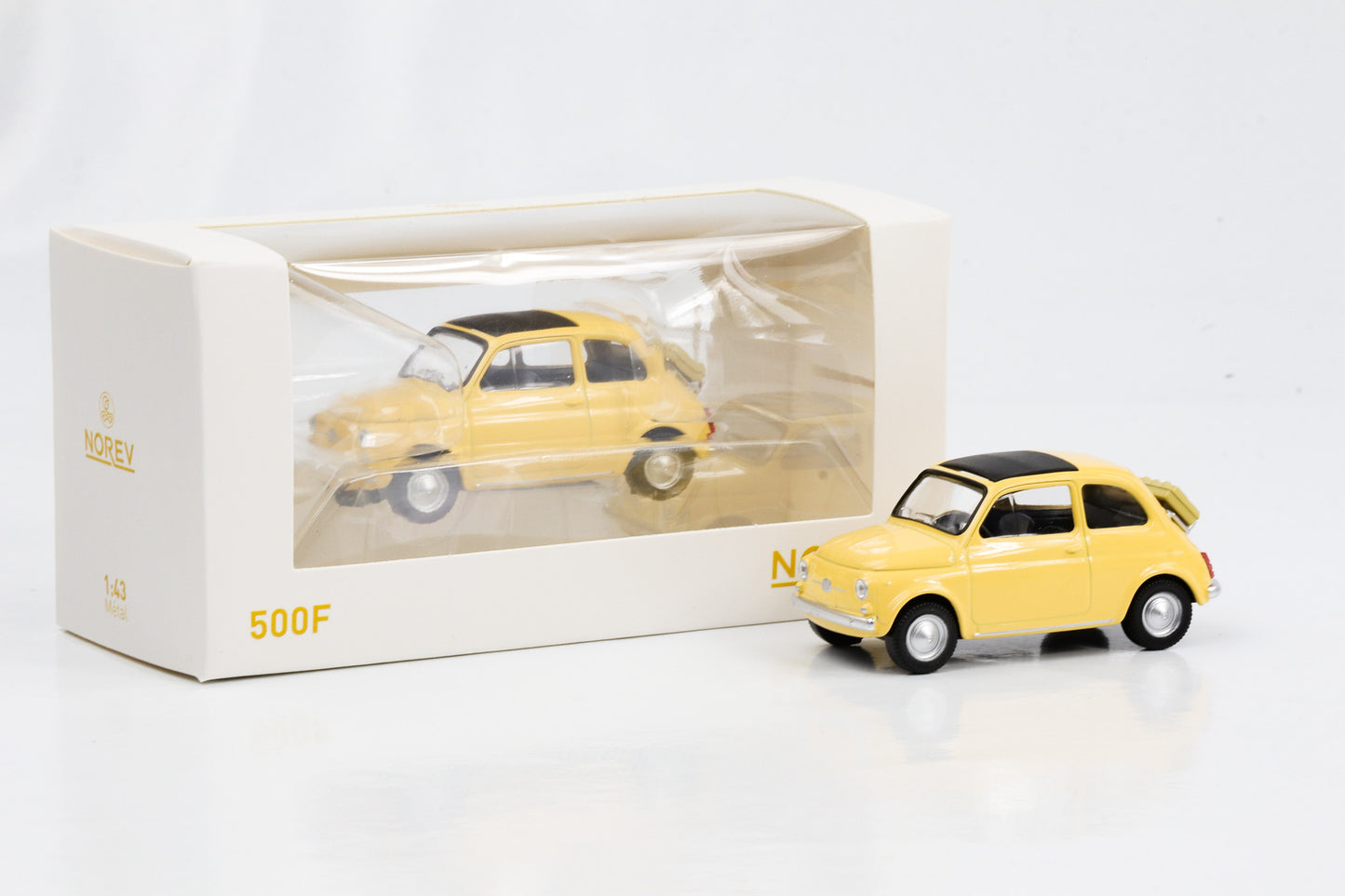 1:43 Fiat 500F tahiti yellow 1965 Norev Jet Car diecast