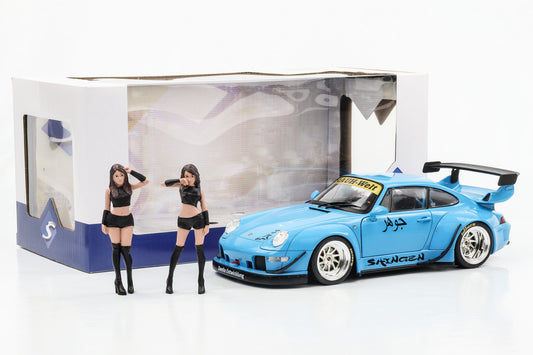 1:18 Porsche 911 993 Turbo RWB Rauh-Welt Shingen with figure 2018 blue Solido 