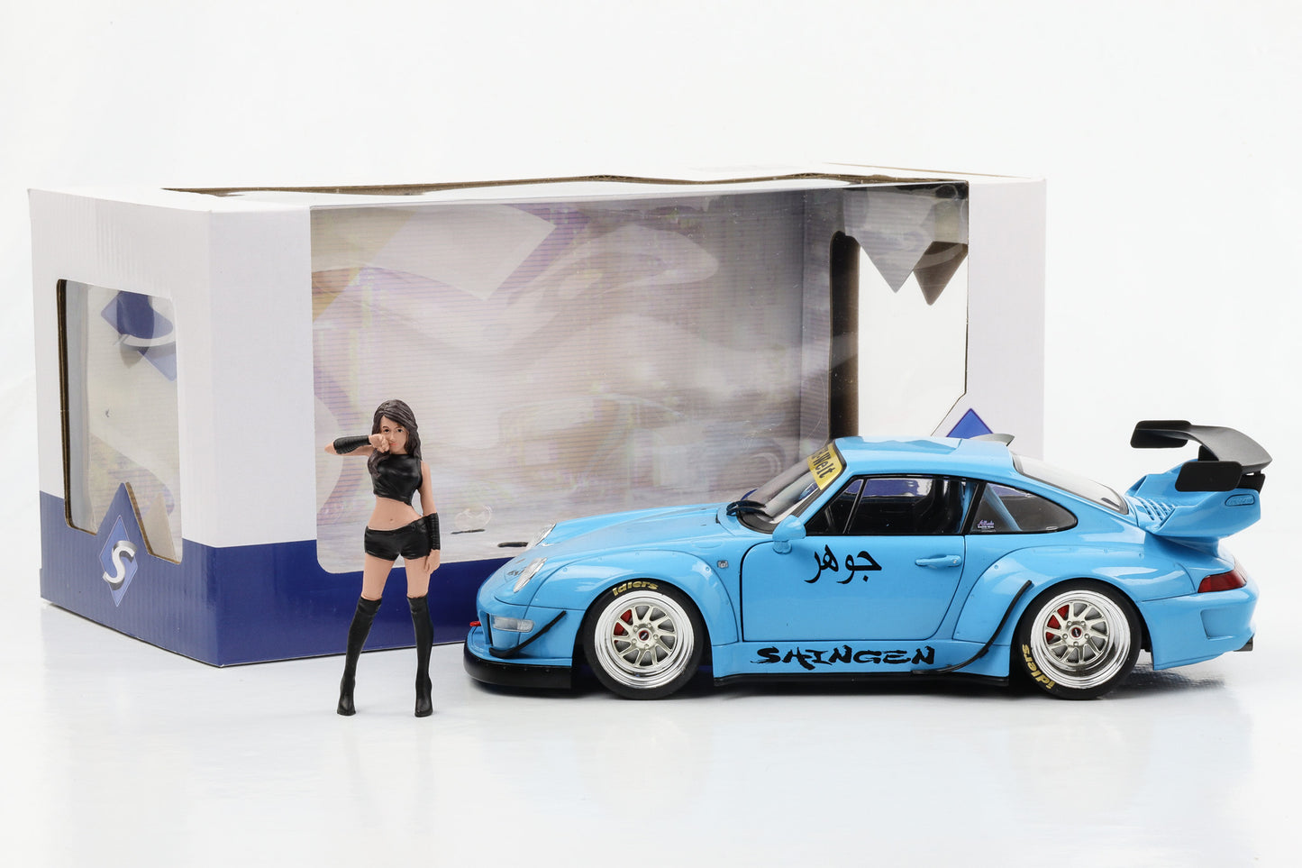 1:18 Porsche 911 993 Turbo RWB Rauh-Welt Shingen mit 1 Figur 2018 blau Solido