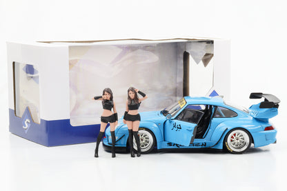 1:18 Porsche 911 993 Turbo RWB Rauh-Welt Shingen with figure 2018 blue Solido 