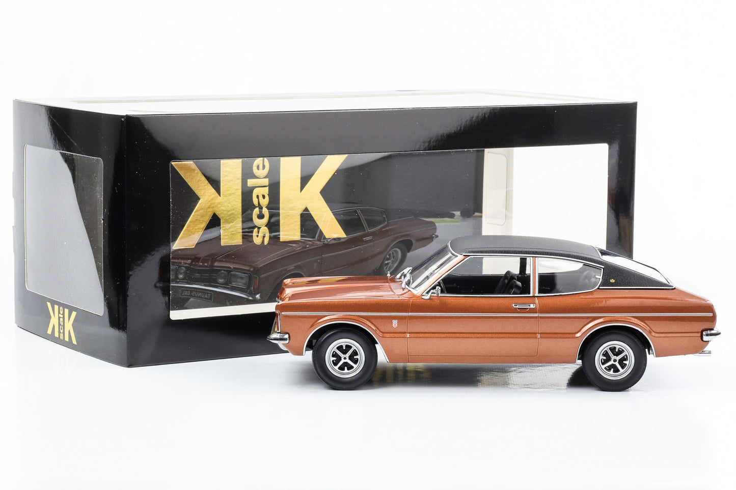 1:18 Ford Taunus GXL Coupe with vinyl roof 1971 brown metallic 1:18 KK-Scale