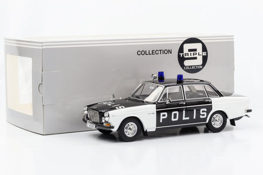 1:18 Volvo 164 1970 preto e branco Suécia Police Car Triple 9 diecast