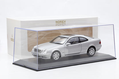 1:18 Norev Mercedes-Benz CLK C208 Coupe 2000 Brilliant silver + Vitrine