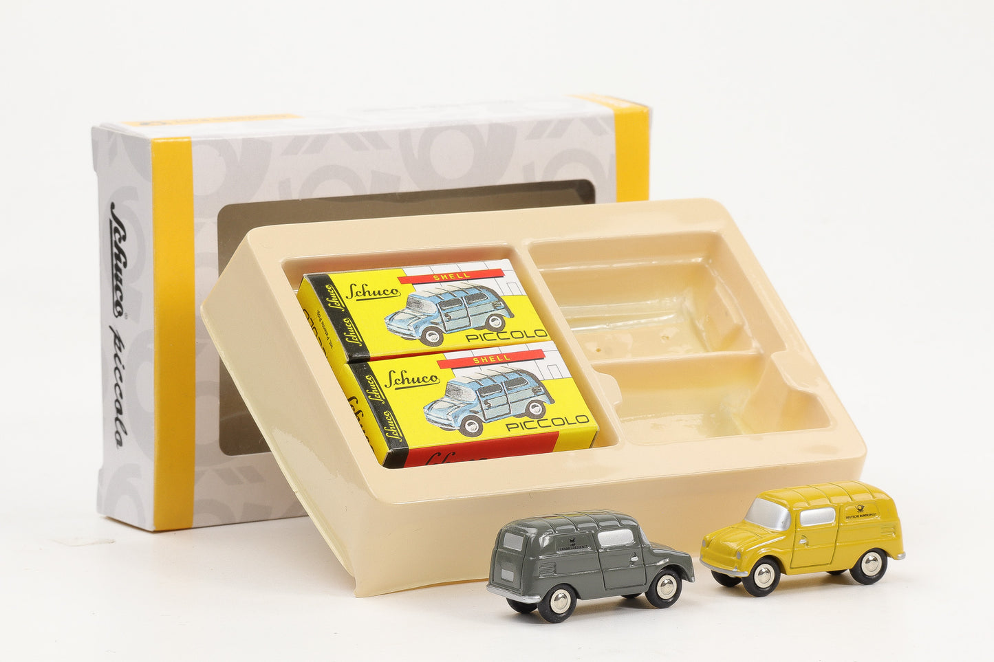 1:90 Schuco Piccolo 2x Volkswagen Fridolin Deutsche Bundespost Set gelb/grau Art.Nr. 03929S
