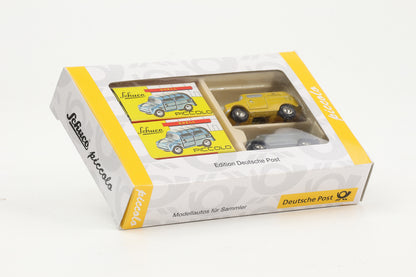 1:90 Schuco Piccolo 2x Volkswagen Fridolin Deutsche Bundespost Set gelb/grau Art.Nr. 03929S