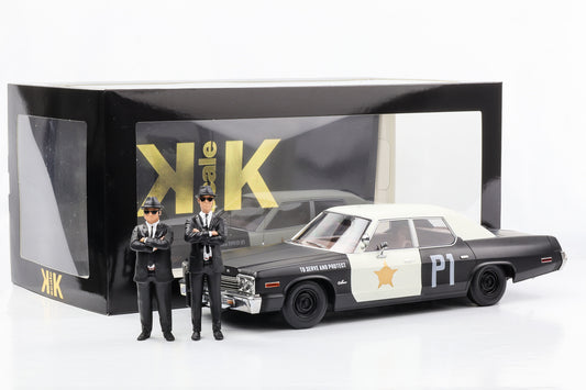 1:18 Dodge Monaco 1974 Bluesmobile sans haut-parleurs + 2 figurines Blues Brothers KK-Scale