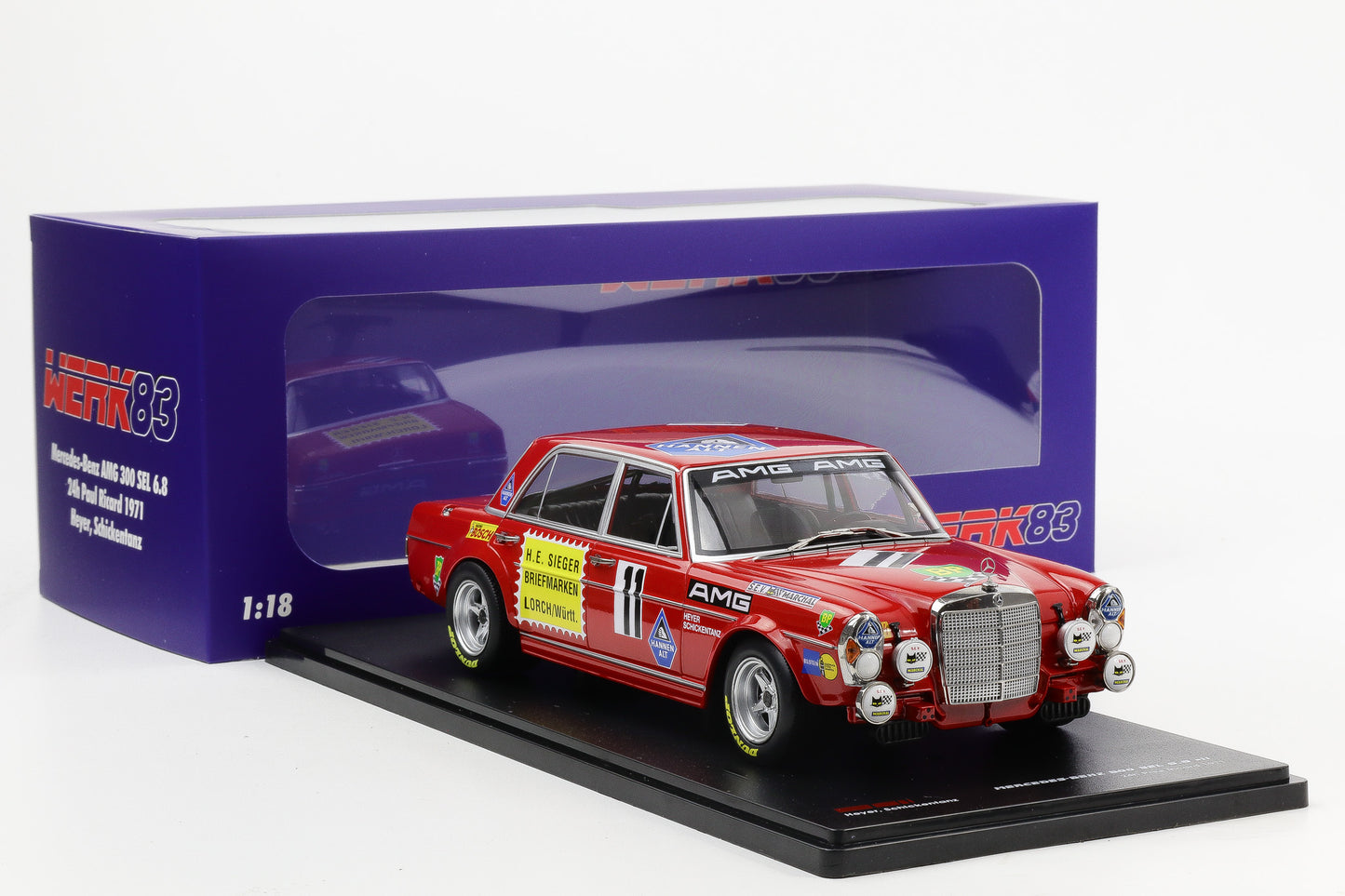 1:18 Werk83 Mercedes Benz AMG 300 SEL 6.3 #11 24h Paul Ricard 1971 Heyer Schickentanz