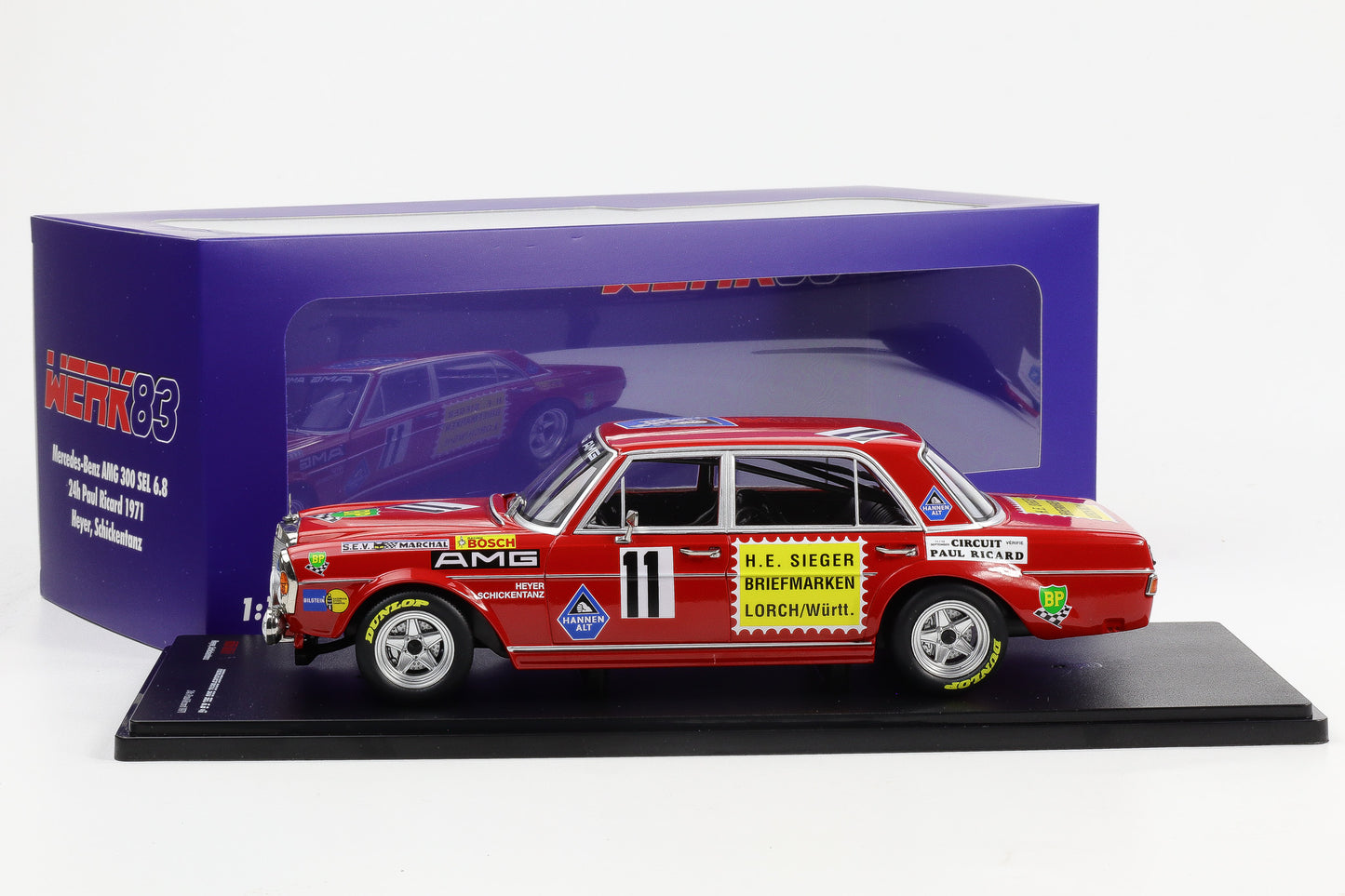 1:18 Werk83 Mercedes Benz AMG 300 SEL 6.3 #11 24h Paul Ricard 1971 Heyer Schickentanz