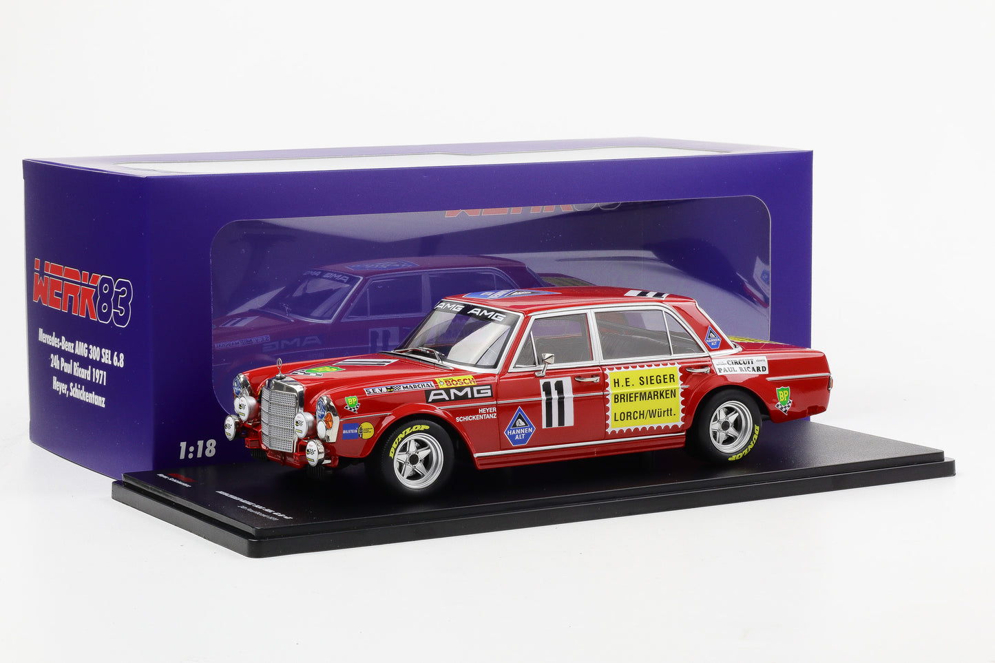 1:18 Werk83 Mercedes Benz AMG 300 SEL 6.3 #11 24h Paul Ricard 1971 Heyer Schickentanz