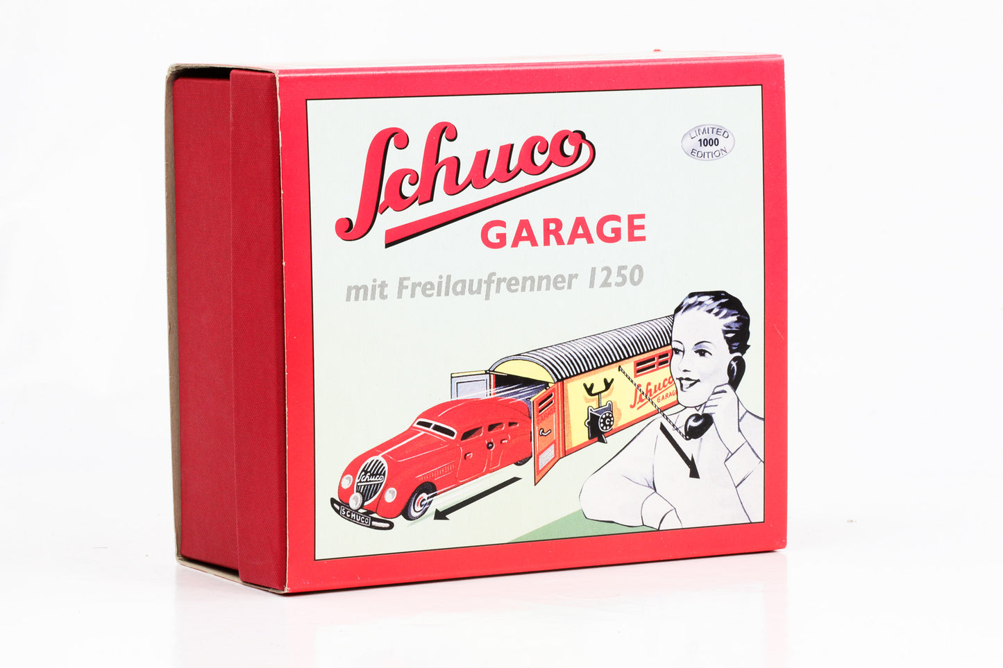 Schuco Garage mit Freilaufrenner 1250 safrangelb Art.Nr. 01725 Limited Edition
