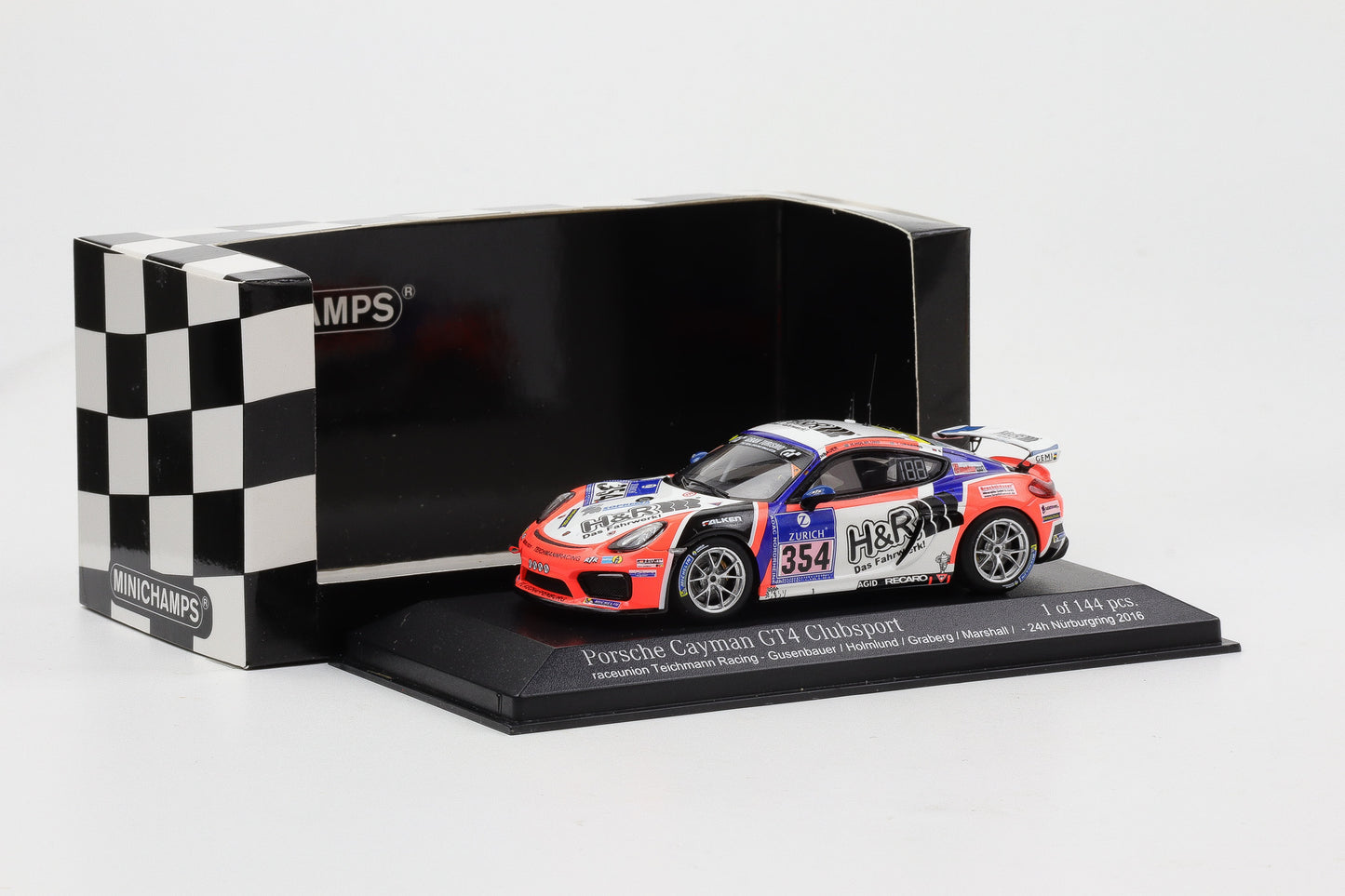 1:43 Minichamps Porsche Cayman GT4 Clubsport 24h Nürburgring 2016 raceunion Teichmann Racing