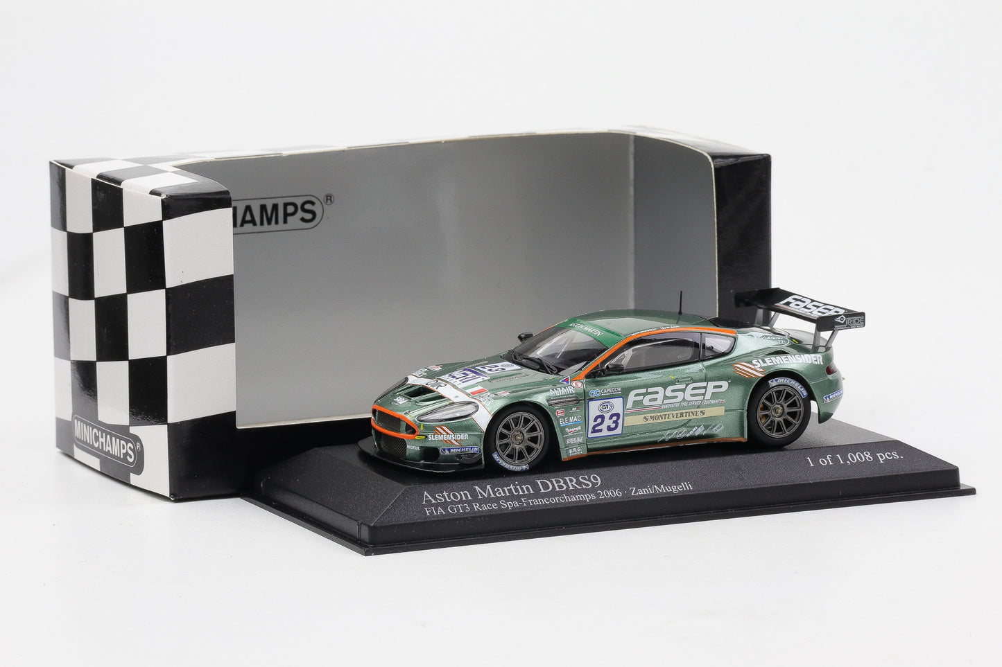 1:43 Minichamps Aston Martin DBRS 9 BMS Scuderia Italia FIA GT3 Spa 2006 Zani Mugelli