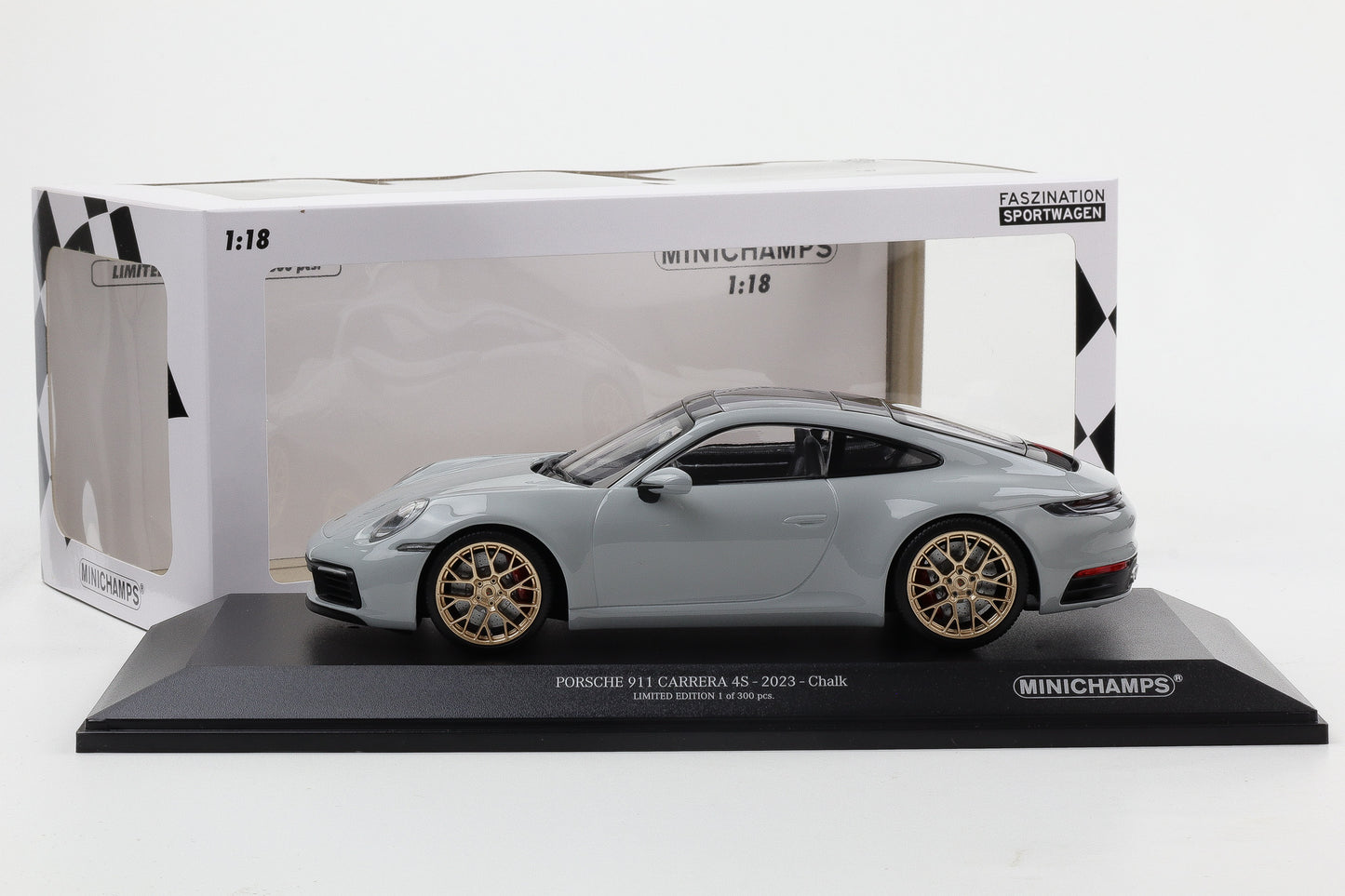 1:18 Minichamps Porsche 911 992 Carrera 4S 2023 kreide / goldene Felgen 300 pcs