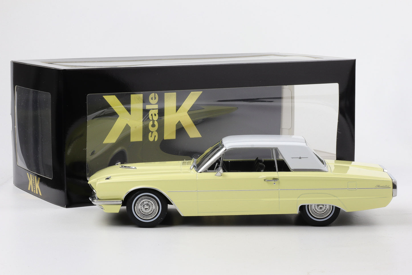1:18 KK-Scale Ford Thunderbird Hardtop Coupe 1966 hellgelb weiß „Flair Birds“