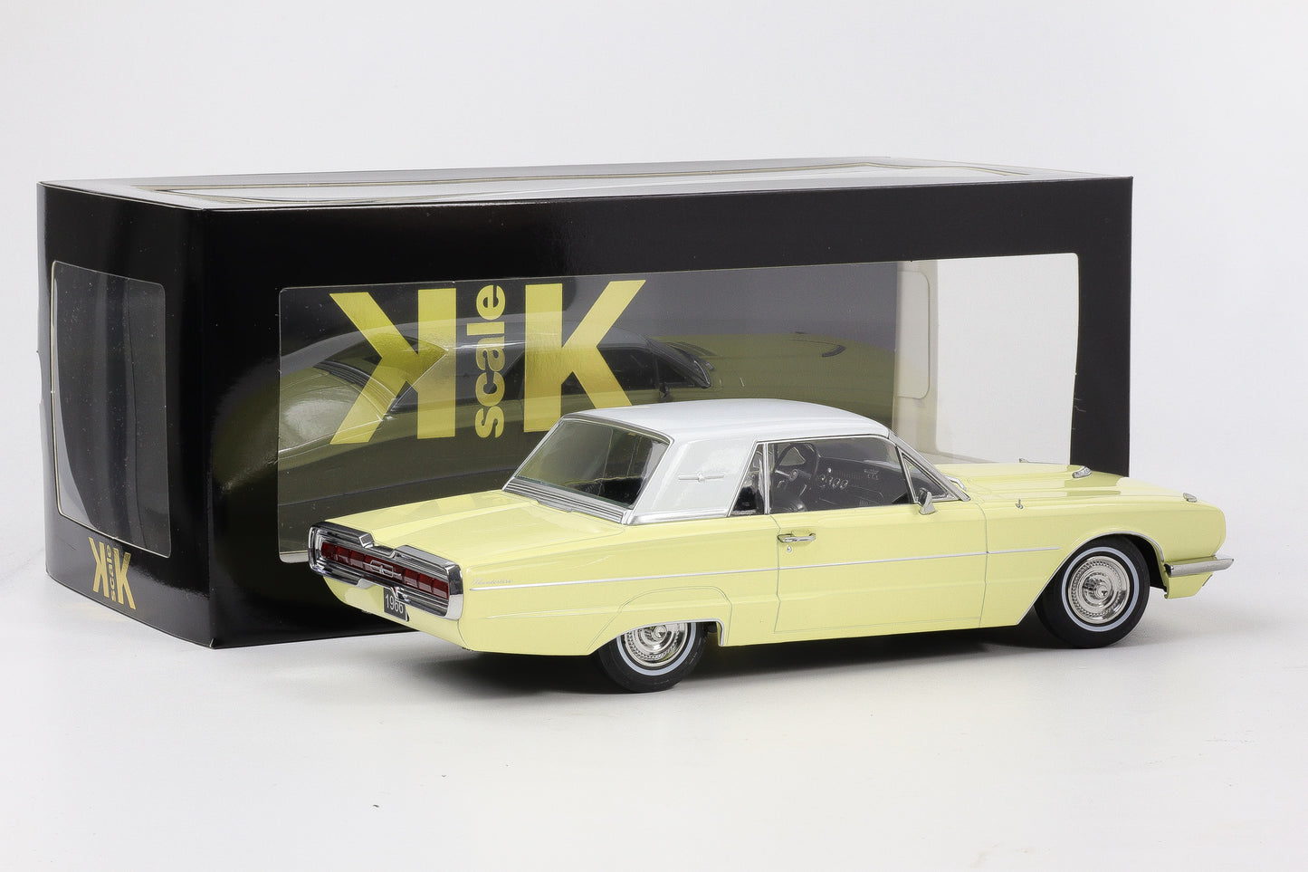 1:18 KK-Scale Ford Thunderbird Hardtop Coupe 1966 hellgelb weiß „Flair Birds“