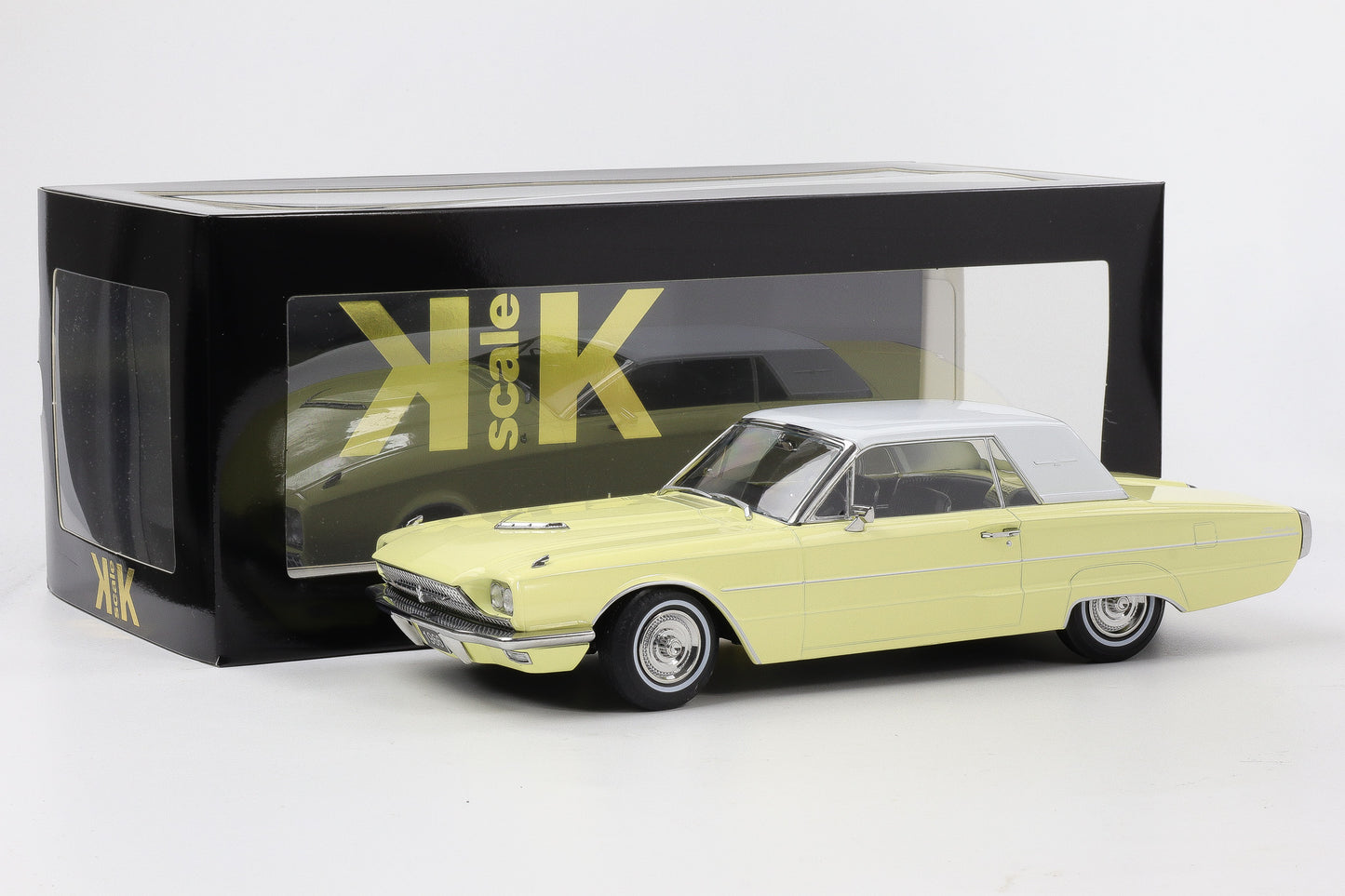 1:18 KK-Scale Ford Thunderbird Hardtop Coupe 1966 hellgelb weiß „Flair Birds“