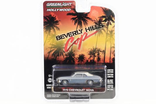 1:64 Beverly Hills Cops 1970 Chevrolet Nova metallic blue rusty Greenlight Hollywood